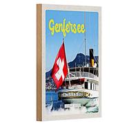 Lago di Ginevra | Targa in legno nostalgico | Souvenir della Svizzera | 12 cm x 18 cm