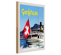 Lago di Ginevra | Targa in legno nostalgico | Souvenir della Svizzera | 30 cm x 40 cm