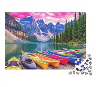 Lago di kayak colorati Puzzle Classico Da 1000 Pezzi, Per Bambini 8-12 & Adulti, Cartone Spesso,Mountain Lake Canoe Regalo Per Amanti Dei Puzzle, Gioco Cerebrale 52x38cm/1000pcs