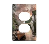 Lago di montagna interruttore luce piastra di copertura/coperture di uscita, riflessi tramonto con una barca di legno, piastre di parete termoplastiche, dimensioni standard singola duplex outlet