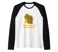 Lago Ginevra Wisconsin Mappa dello Stato Pino Vintage all'aperto Maglia con Maniche Raglan