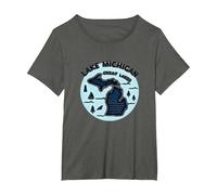 Lago Michigan Grandi Laghi Scenic Adventure Emblem Maglietta, Donna Plus-Size, Asfalto, 1X