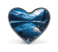 Lago Moraine in una notte d'inverno stellata Spilla a bottone a forma di cuore in lega Spille da bavero Distintivi Spille smaltate divertenti e originali Spille a bottone personalizzate Spilla a for