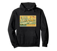 Lago Saint Clair Michigan 50s Vintage Travel Art Graphic Felpa con Cappuccio