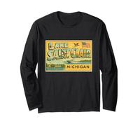 Lago Saint Clair Michigan 50s Vintage Travel Art Graphic Maglia a Manica