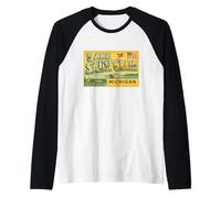 Lago Saint Clair Michigan 50s Vintage Travel Art Graphic Maglia con Maniche Raglan