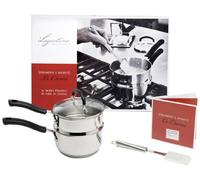 Lagostina 012112 Strumenti e Segreti Le Creme, Casseruola + Bagnomaria in Acciaio, Fondo Lagoseal Plus, Coperchio in Vetro, 16 cm, Confezione Regalo