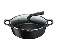 Lagostina Aroma Casseruola Bassa 2 Maniglie con Coperchio, Pentola in Alluminio Pressofuso Ø28cm, Pentola Induzione, Gas e Forno con Cottura Thermo-Signal, Rivestimento Titanium, Coperchio in Vetro