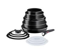 Lagostina Ingenio Easy Start Set 13 Pezzi, Set di Pentole in Alluminio per Gas e Forno, 2 Casseruole, 2 Padelle, un Tegame, un Wok, 3 Coperchi Vetro, 3 Coperchi Plastica, un Manico Removibile