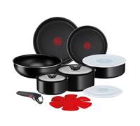 Lagostina Ingenio Essential Plus Batteria di Pentole, Alluminio per Gas e Forno, 17 Pezzi, 2 Casseruole Fonde, 2 Padelle, Tegame, Wok, 5 Coperchi, 5 Proteggi Padella e Manico Removibile