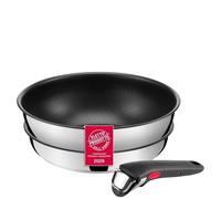 Lagostina Ingenio Inox, Set 3 Pezzi, Padella da 24 cm e Wok da 26 cm in Acciaio Inox, Rivestimento Antiaderente, Manico Rimovibile, Salvaspazio, Adatto a Tutte le Fonti di Calore, Inclusa Induzione