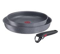 Lagostina Ingenio Mineralis Eco Set Padelle Antiaderenti in Alluminio 100% Riciclato, Adatto all’Induzione, 3 Pezzi, Batteria di Pentole con 2 Padelle Ø 24 e 28 cm e Manico Removibile