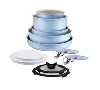 Lagostina Ingenio Pastel, Set di Padelle Antiaderenti 11 Pezzi con Manico Rimovibile, Compatibili con Induzione e Forno, Design Salvaspazio, Colore Brezza