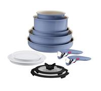 Lagostina Ingenio Pastel, Set di Padelle Antiaderenti 11 Pezzi con Manico Rimovibile, Compatibili con Induzione e Forno, Design Salvaspazio, Colore Nettuno