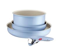 Lagostina Ingenio Pastel, Set di Padelle Antiaderenti 4 Pezzi con Manico Rimovibile, Compatibili con Induzione e Forno, Design Salvaspazio, Colore Brezza