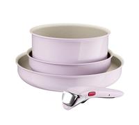 Lagostina Ingenio Pastel, Set di Padelle Antiaderenti 4 Pezzi con Manico Rimovibile, Compatibili con Induzione e Forno, Design Salvaspazio, Colore Rosa