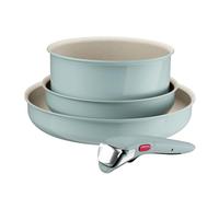 Lagostina Ingenio Pastel, Set di Padelle Antiaderenti 4 Pezzi con Manico Rimovibile, Compatibili con Induzione e Forno, Design Salvaspazio, Colore Salvia