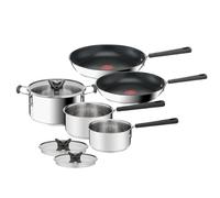 Lagostina Optispace, Set 8 Pentole, Padelle e Coperchi, Impilabili e Salvaspazio, Pentole in Acciaio Inox 18/10, Padelle Antiaderenti, Con Manici in Silicone