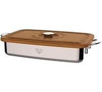 Lagostina Patrimonio Lasagnera per Forno con Coperchio di Legno di Ciliegio, Acciaio Inox e Legno, 50x28 cm