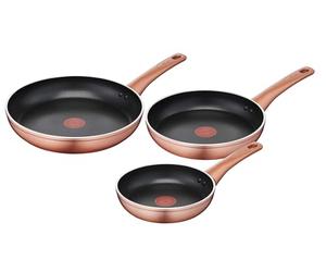 Lagostina Ramata, Set Padelle Antiaderenti, Effetto Rame, 3 Pezzi | In Alluminio Antiaderente, Indicatore Thermo-Signal, Comprende Padelle Ø 20/24/28 cm, con Manici in Bakelite, Per Gas e Forno