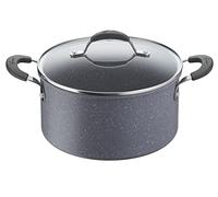 Lagostina Tempra Mineral Casseruola Fonda Due Maniglie con Coperchio, Acciaio e Alluminio con Rivestimento Mineralia+ Ø 24 cm, Manici in Silicone, Effetto Pietra, Adatta a Tutte Le Fonti di Calore