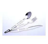 LAGUIOLE - 2 Set di 3 Posate da Viaggio con moschettone: Una forchetta, Un Coltello da Bistecca, Un Cucchiaio - Ideale per Picnic - Acciaio Inossidabile - Grigio