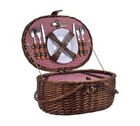 LAGUIOLE - 40269051, Cestino Picnic Cooler per 2 Persone, Vimini, Cotone, Ceramica, Metallo e PVC, Pasti Nomadi, All'aperto, Campeggio, Escursioni, Marrone