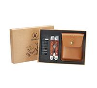 LAGUIOLE - Pinze multifunzione Laguiole 40268486 in acciaio inossidabile (8 funzioni) con manico in legno Pakka e custodia in pelle marrone -