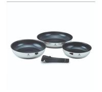 LAGUIOLE, Set 3 padelle estraibili in acciaio inox, compatibili con tutte le fonti di calore, induzione, 100% ghisa, 20/24/28 cm, capacità 1,25/1,80/2,50 L, design impilabile, Argento