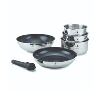 LAGUIOLE, Set cucina 6 pezzi in acciaio inox con rivestimento ceramico antiaderente, compatibile con tutte le fonti di calore, manico removibile, varie dimensioni, 16x7,5 cm, Argento