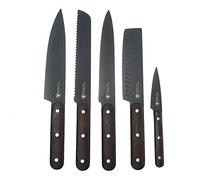 LAGUIOLE - Set di 5 Coltelli da cucina - Lama Nera - Lame di faggio - Mani di legno di faggio -
