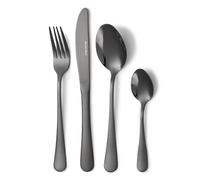 LAGUIOLE, set posate 24 pezzi in acciaio inox 430, design moderno ed elegante, rivestimento PVD nero lucido, 6 coltelli, 6 forchette, 6 cucchiai, 6 cucchiai dessert - Nero