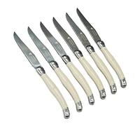 Laguiole-Stil - Set di 6 posate con coltelli, manico bianco avorio (coltelli da bistecca)