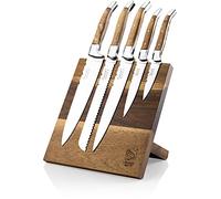 Laguiole Style de Vie Set di coltelli Luxury Line, 5 pezzi, Blocco coltelli magnetico, legno d'ulivo