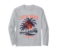 Laguna Beach California Retro Tramonto Palma Maglia a Manica