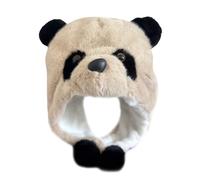 LAGUOE Cappello a forma di panda in peluche per adulti e bambini, caldo cacciatore di orecchie per attività all'aperto, freddo, antivento, cappello per il freddo, Beige, Taglia unica