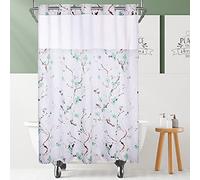 Lagute Tenda da doccia con chiusura a scatto e finestra superiore trasparente, qualità alberghiera, lavabile in lavatrice, 71 x 74 L, motivo floreale verde