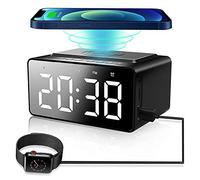 LAHappy Caricabatterie Wireless con Sveglia Altoparlante Bluetooth, Stazione di Ricarica Wireless 4 in 1, con Display LED Dimmerabile a 4 Livelli, per iPhone 12/11/11 Pro Max/XS Max/XS/XR/X/8 The New