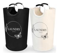 LAHER home Set 2 Cesti Portabiancheria Sporca, 90L e 2 Borse per capi delicati. Porta Biancheria Sporca per bagno, lavanderia, Tessuto Oxford. Cesto Portabiancheria Pieghevole Bianchi e Scuri.