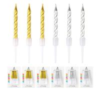 lahnao Metallico Candeline Compleanno, 60pz Candele Compleanno a Spirale, Candeline con Supporto per Feste di Compleanno e Matrimoni