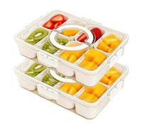 Lahnaokfis 2Pcs Snack Box, 8 Scomparti Contenitore per Snack con Scomparti E Coperchio, Multifunzione Porta, Portatile Piatto Spuntino con Maniglia, Trasparente Vassoio Portata Diviso per Bambin