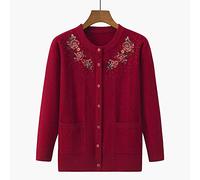 Lahodnamw Cardigan Ricamato Madre Anziana Donna di Mezza età - Classico Cappotto Giacca in Maglia di Cachemire Open Front, Grosso Maglione Caldo Autunno Inverno Stretch Nonna Maglieria, Borgogna, X