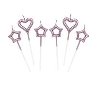 Lahviuu 2 PCS Candeline Compleanno a Cuore 4 PCS Particolari Candele di Compleanno a Forma Stellare per Decorazione della Torta di Feste di Compleanno e Matrimonio,Oro Rosa