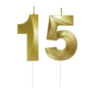 Lahviuu Candele di Compleanno Numero,Candele Decorazione di Topper Torta Buon Compleanno,per Festa Nozze Anniversario Celebrazione Forniture,15 Anni (Oro)