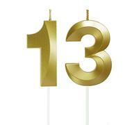Lahviuu Candele di Compleanno Numero,Candele Decorazione di Topper Torta Buon Compleanno,per Festa Nozze Anniversario Celebrazione Forniture,13 Anni (Oro)