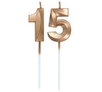 Lahviuu Candele di Compleanno Numero,Candele Decorazione di Topper Torta Buon Compleanno,per Festa Nozze Anniversario Celebrazione Forniture,15 Anni (Champagne)