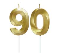 Lahviuu Candele di Compleanno Numero,Candele Decorazione di Topper Torta Buon Compleanno,per Festa Nozze Anniversario Celebrazione Forniture,90 Anni (Oro)