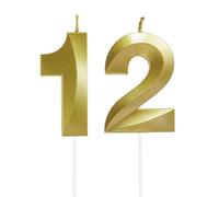 Lahviuu Candele di Compleanno Numero,Candele Decorazione di Topper Torta Buon Compleanno,per Festa Nozze Anniversario Celebrazione Forniture,12 Anni (Oro)