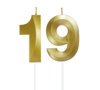 Lahviuu Candele di Compleanno Numero,Candele Decorazione di Topper Torta Buon Compleanno,per Festa Nozze Anniversario Celebrazione Forniture,19 Anni (Oro)