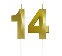 Lahviuu Candele di Compleanno Numero,Candele Decorazione di Topper Torta Buon Compleanno,per Festa Nozze Anniversario Celebrazione Forniture,14 Anni (Oro)